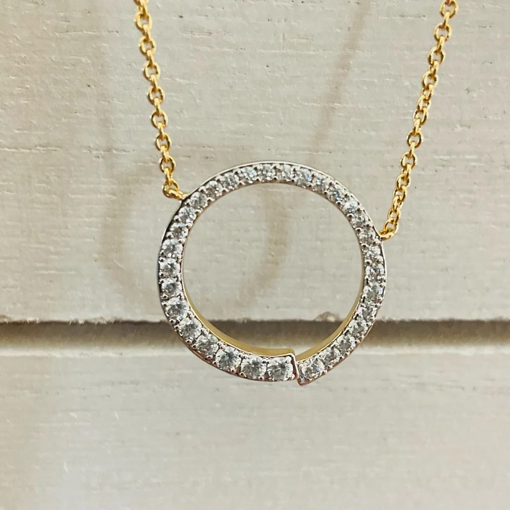 Sparkle Encrusted Circle Jeweled Pendant  18K Plated Necklace - Picture 4 of 6